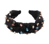 Ipetboom Diadema de Perlas Nudo y Trenzado Estilo Vintage para Niña Color Negro Diseño de Cruz Imitación de Gemas Aro Cabello Perlas