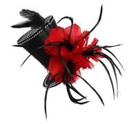 Ipetboom Diadema Mini Sombrero De Copa Negro, Accesorio Ligero De Tela Pluma Roja, Para Mujer En Fiestas y Halloween, Diseño Clásico y Cómodo De Tamaño Pequeño