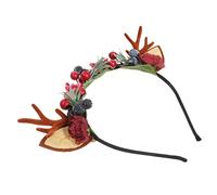 Ipetboom Diadema Navideña Astas de Ciervo y Frutos para Pelo en Fiestas de Navidad y Actividades Familiares