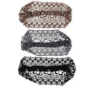 Ipetboom Diademas de Encaje Anchas Perlas para Mujer 3 Piezas Negro Mostaza Gris Turbantes Antideslizantes para Cubrir Canas Accesorio Elegante y Cómodo para Uso Diario y
