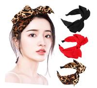 Ipetboom Diademas Lazo Delicadas 3 Unidades Tamaño Estándar Colores Negro, Rojo y Caqui Estampado de Leopardo para Niñas, Tocado Creativo para Fiestas, Festivales y Uso Diario