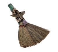 Ipetboom Escoba Pequeña de Mano Cristal Natural Verde Cepillo Suave para Interiores y Escritorio Accesorio para Disfraz de Bruja y Decoración de Halloween Escoba Versátil para Limpieza