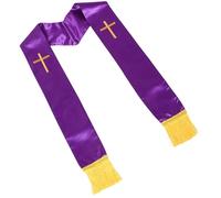 Ipetboom Estola de Pastor Reversible Morada con Bordado de Cruz y Flecos, Chal Sacerdotal para Bodas y Ceremonias Religiosas, Accesorio Formal para Clérigos, Unisex, 1 Pieza