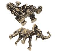 Ipetboom Figuras de Latón Macizo de Elefante Vintage 2 Piezas Miniaturas Feng Shui para Decoración de Escritorio y Hogar Estatuas de Animales Suerte para Oficina y Coleccionables