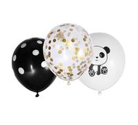 Ipetboom Globos de Fiesta Diseño de Panda 12 Pulgadas, Globos de Látex Lentejuelas Doradas, Negros Puntos, Set de 15 Piezas Cinta Negra, Decoración para Cumpleaños y Bodas