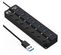 Ipetboom Hub USB 30 de 7 Puertos Interruptores Individuales Cable Reforzado Indicador LED Puerto de Alimentación Externa Portátiles Transmisión Rápida 5 Gigabits por Segundo Plug and Play