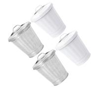 Ipetboom Juego de 4 Cubos de Basura Tapa para Hogar Metálicos Resistentes Colores Blanco y Natural Contenedores de Residuos Compactos para Cocina Dormitorio y Oficina