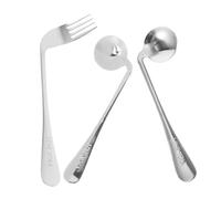 Ipetboom Juego de Cubiertos para Zurdos 3 Piezas, Cucharas Angulares de Acero Inoxidable y Tenedor Curvo Mango Antideslizante, Utensilios Ergonómicos para Alimentación Asistida en Personas