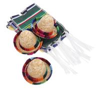 Ipetboom Juego de Fundas para Botellas de Cerveza Mexicanas 6 Piezas Mini Ponchos y Sombreros de Paja Decoración Colorida para Botellas de Vino y Cerveza en Fiestas Algodón y Paja