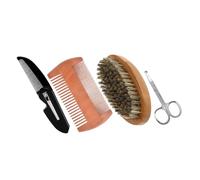 Ipetboom Kit Cuidado Barba Cepillo De Cerdas Para Bigote y Barba Peine De Madera Tijeras y Peine De Bolsillo Para Hombres Para Viajar o Uso Diario