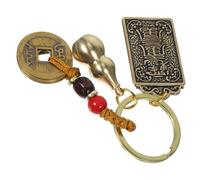 Ipetboom Llavero Amuleto Chino Taisui 2024 Dragón de Latón Cuerda Marrón, Colgante Feng Shui Moneda Wu Di y Calabaza, Decoración para Bolso y Protección Auspiciosa