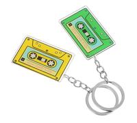 Ipetboom Llavero Mini Grabadora Acrílico Doble Cara 2 Piezas Verde y Amarillo Llavero Cinta Casete Vintage para Mujer Mochila Casual Accesorio Retro