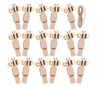 Ipetboom Mini Pinzas de Madera de Abeja 100 Pcs, Clips Pequeños Naturales de 4 Cm para Manualidades, Fotos y Decoración, Cuerda de Yute para Exhibición en Bodas y Habitaciones