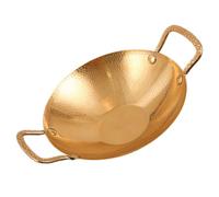 Ipetboom Olla de Cocina Pequeña de Acero Inoxidable 25 Cm Doble Asa Color Dorado, Sartén Coreana para Cocinar en Seco, Adecuado para Camping y Cocina Casera