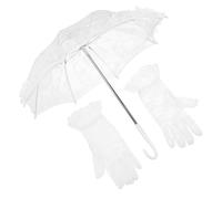 Ipetboom Paraguas de Encaje para Boda con Mango Largo de Acero Inoxidable, Sombrilla Decorativa para Niña Flores 50x50 Cm con Guantes Cortos para Ceremonia y Fotos