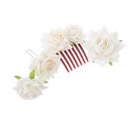 Ipetboom Peinetas Cabello de Novia Beige 4 Piezas con Flores Artificiales de Tela, Horquillas en Forma de U y Broche, Accesorios para Boda, Dama de Honor y Fiestas Formales