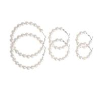Ipetboom Pendientes de Aro Grandes Redondos Colgantes de Perla Beige, Estilo Minimalista para Mujer y Niña, 3 Pares Encantadores y Llamativos