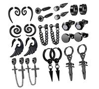 Ipetboom Pendientes Hombre Acero Inoxidable Colgantes Minimalistas Kit De Perforación De Orejas Moderno Negro Para Uso Diario Estilo Hip Hop Punk 12 Pares
