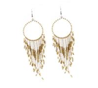 Ipetboom Pendientes Vintage Largos con Borlas Blancas Estilo Bohemio Étnico para Mujer Colgantes de Aleación Joyería de Moda Versátil para Fiestas y Uso Diario