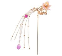Ipetboom Pinza para Cabello Larga Retro Estilo Chino con Perlas Horquilla Rosa con Flecos Paso Paso Accesorio para Mujer y Niña Festivales y Bodas Tradicionales