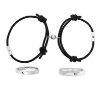 Ipetboom Pulsera de Estrella y Luna Tejida para Mujer Conjunto de Pulsera y Anillo Diseño Creativo de Día Mes y Estrellas Brazalete Ajustable de Cuerda para Obsequio de Novia y