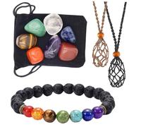 Ipetboom Pulsera de Piedra Natural Irregular para Yoga, Set Cordón Ajustable y Red Tejida a Mano, Soporte Vacío para Piedras, Kit DIY para Hacer Collares, Accesorios para Manualidades, Uso