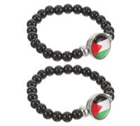 Ipetboom Pulsera Elegante Bandera de Palestina y Cuentas Negras, 2 Piezas, para Mujeres y Niñas, Adecuado para Fiestas y Encuentros Casuales