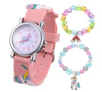 Ipetboom Reloj y Pulsera Unicornio para Niñas con de Cuarzo Correa de Silicona y Pulseras de Perlas y Cuentas Forma de Set Infantil para Navidad