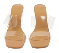 Ipetboom Sandalias De Tacón Alto Para Mujer Transparentes Color Hueso Tpr y Pvc Antideslizantes Uso Fiesta y Trabajo Talla 37