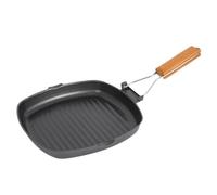 Ipetboom Sartén para Barbacoa Portátil de Fundición 20 CM Plegable Mango de Madera Antiescaldaduras Sartén para Carne y Molde para Hornear Adecuado para Camping y Exteriores