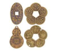 Ipetboom Set de 4 Monedas de adivinación de latón con diseño detallado, para Feng Shui y decoración auspiciosa Que atrae Salud y Riqueza