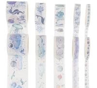 Ipetboom Set de 8 Cintas Washi Adhesivas de Colores Océanos de Estrellas Papel Decorativo Removible y Reposicionable para Manualidades Scrapbooking y Agendas