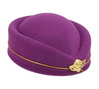 Ipetboom sombrero de azafata tapa para departamento Sombrero de cosplay pastillero sombrero de traje de banda decoración de vestuario de asistente de vuelo de lana Púrpura