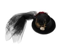 Ipetboom Sombrero de Copa Steampunk Mini para Mujer con Rosa Roja Pluma y Velo Transpirable Tocado Clip para Disfraz Victoriano Fiesta de Té y Cosplay Gótico