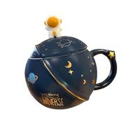 Ipetboom Taza de Café de Cerámica Tapa y Cuchara, Color Azul Oscuro, Juego para Parejas, Resistente al Calor, Capacidad Grande, Adecuado para Café, Té y Obsequio Romántico