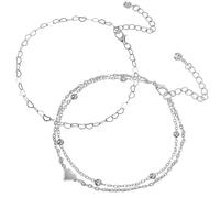 Ipetboom Tobilleras para Mujer 2 Piezas Cadena Ajustable de Aleación Dije Corazón, Diseño Doble y Simple Capa, Joyería de Tobillera para Playa, Fiesta y Uso Diario