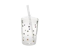 Ipetboom Vaso de Vidrio con Pajita Grande Capacidad Taza Transparente de Vidrio de Alimenticio para Bebidas Frías y Calientes para Jugos y Té Hogar y Oficina Reutilizable