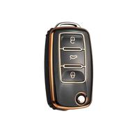 IPEVMLZ Para Seat Para Leon Para Altea Funda De TPU Para Llave Coche Plegable(Oro negro)