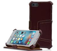 iPhone SE MANNA Funda ultradelgada de piel | Función EasyStand | Piel sintética con costuras en blanco | Color burdeos | by Leicke