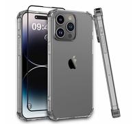 (iphone15pro, Clear) iphone transparent case with tempered glass screen protector, full body protection without yellowing