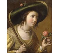 IPLUPJDY Cuadro en Lienzo Retrato de la Isabel Ii Van De Palts como pastora Busto Longitud sosteniendo una rosa por Gerrit Van Honthorst para la Decoración del Hogar del Dormitorio 60x90cm