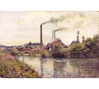 IPLUPJDY Imagen de Lienzo Modernos Cuadro Famosa Pintura Reproducción La fábrica de Pontoise de Camille Jacob Pissarro para Decoraciones del Hogar 60x90cm