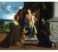 IPLUPJDY Imagen de Lienzo Modernos Cuadro Famosa Pintura Reproducción la Sagrada Familia con elSan Juan Bautista un gato y dos donantes de Dosso Dossi para Decoraciones del Hogar 60x90cm
