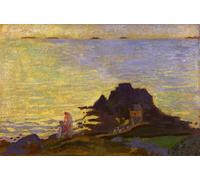 IPLUPJDY Imagen de Lienzo Modernos Cuadro Famosa Pintura Reproducción Madre e hijo sobre un afloramiento de Maurice Denis para Decoraciones del Hogar 60x90cm