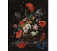 IPLUPJDY Imagen de Lienzo Modernos Cuadro Famosa Pintura Reproducción Naturaleza muerta con flores y un reloj de Abraham Mignon para Decoraciones del Hogar 60x90cm