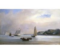 IPLUPJDY Lienzo Impresión Pintura Clásicas Poster la de yates anglosajones alrededor de la isla de Wight por Oswald Walters Brierly para la Decoración del Hogar del Dormitorio 60x90cm