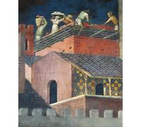 IPLUPJDY Lienzo Poster Clásicas Poster Cuadro Sobre Lienzo Efectos del buen gobierno en los albañiles de la ciudad en el trabajo por Ambrogio Lorenzetti para Decoración de Paredes 60x90cm