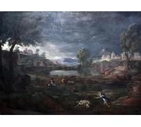 IPLUPJDY Lienzo Poster Clásicas Poster Cuadro Sobre Lienzo Paisaje durante una tormenta con Píramo y Tisbe de Nicolas para Decoración de Paredes 60x90cm