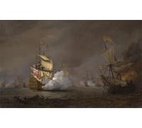 IPLUPJDY Pintura Sobre Lienzo Cuadro Famoso Impresión Imagen Batalla naval de las guerras angloholandesas de Willem Van De Velde el para Decoraciones del Hogar 60x90cm