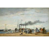 IPLUPJDY Pintura Sobre Lienzo Cuadro Famoso Impresión Imagen Embarcadero y embarcadero de Trouville de Eugene Louis Boudin para Decoraciones del Hogar 60x90cm